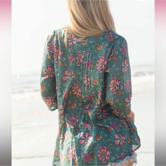 Natural Life Boho Floral Peasant Top Teal Pink Hippie Bohemian Blouse S/M - Picture 5 of 8